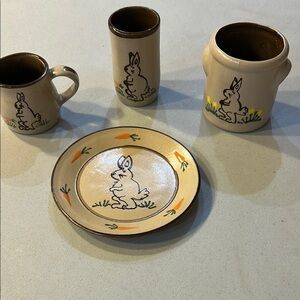 Handcrafted Ceramic Bunny Decor Set - Cream and Brown